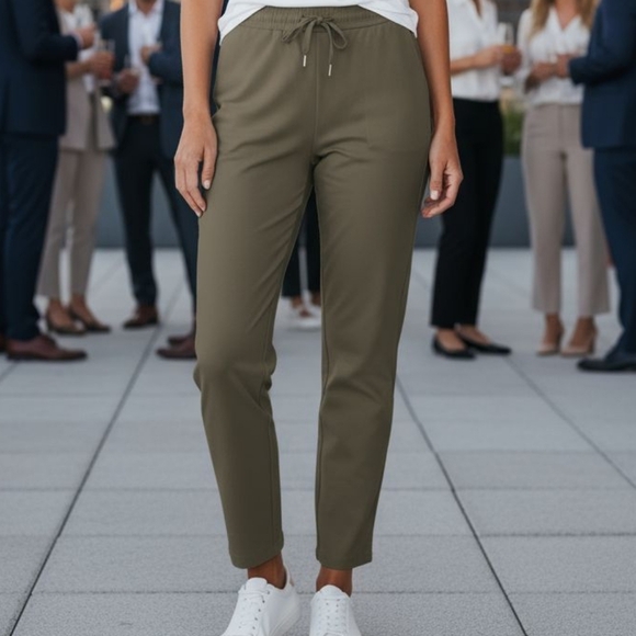 Joie - NWT Olive Green Straight Leg Pants W/ Tie String, Elastic Waist, Size P/S - Picture 7 of 12